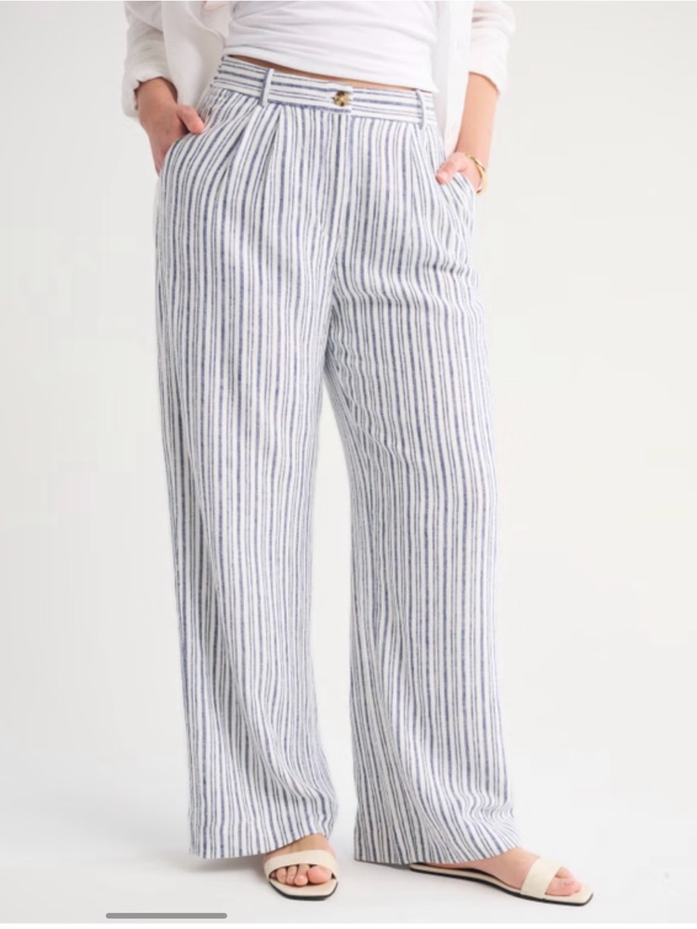 Abercrombie & Fitch Blue and White Vertical-Stripe Wide Leg Pants